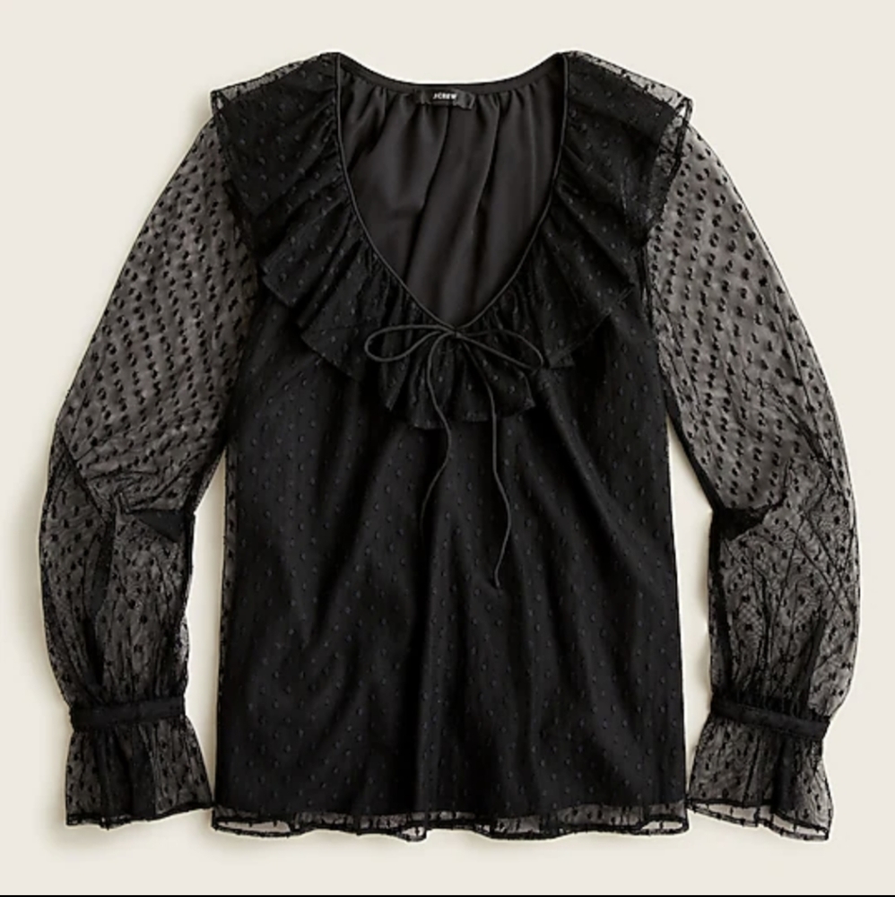 NWOT JCrew Clip Dot Black Blouse